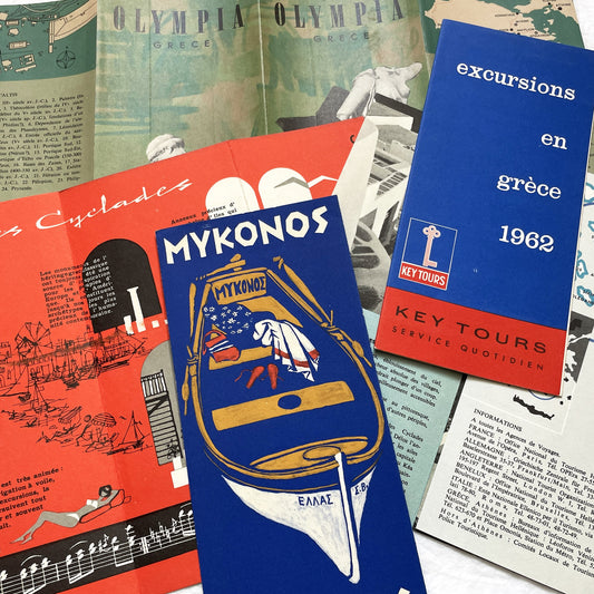 1960s - Vintage Greece Travel Brochures - Key Tours Excursions - Olympia Cyclades Mykonos Delos - Mid Century Modern Greek Tourism Ephemera