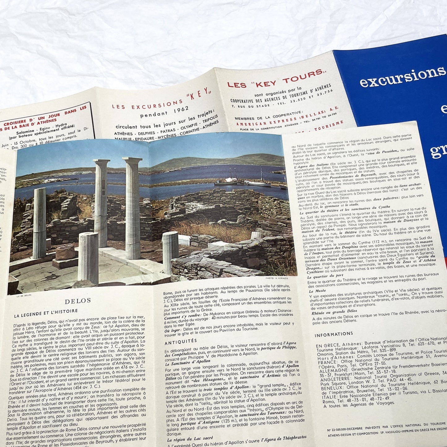 1960s - Vintage Greece Travel Brochures - Key Tours Excursions - Olympia Cyclades Mykonos Delos - Mid Century Modern Greek Tourism Ephemera