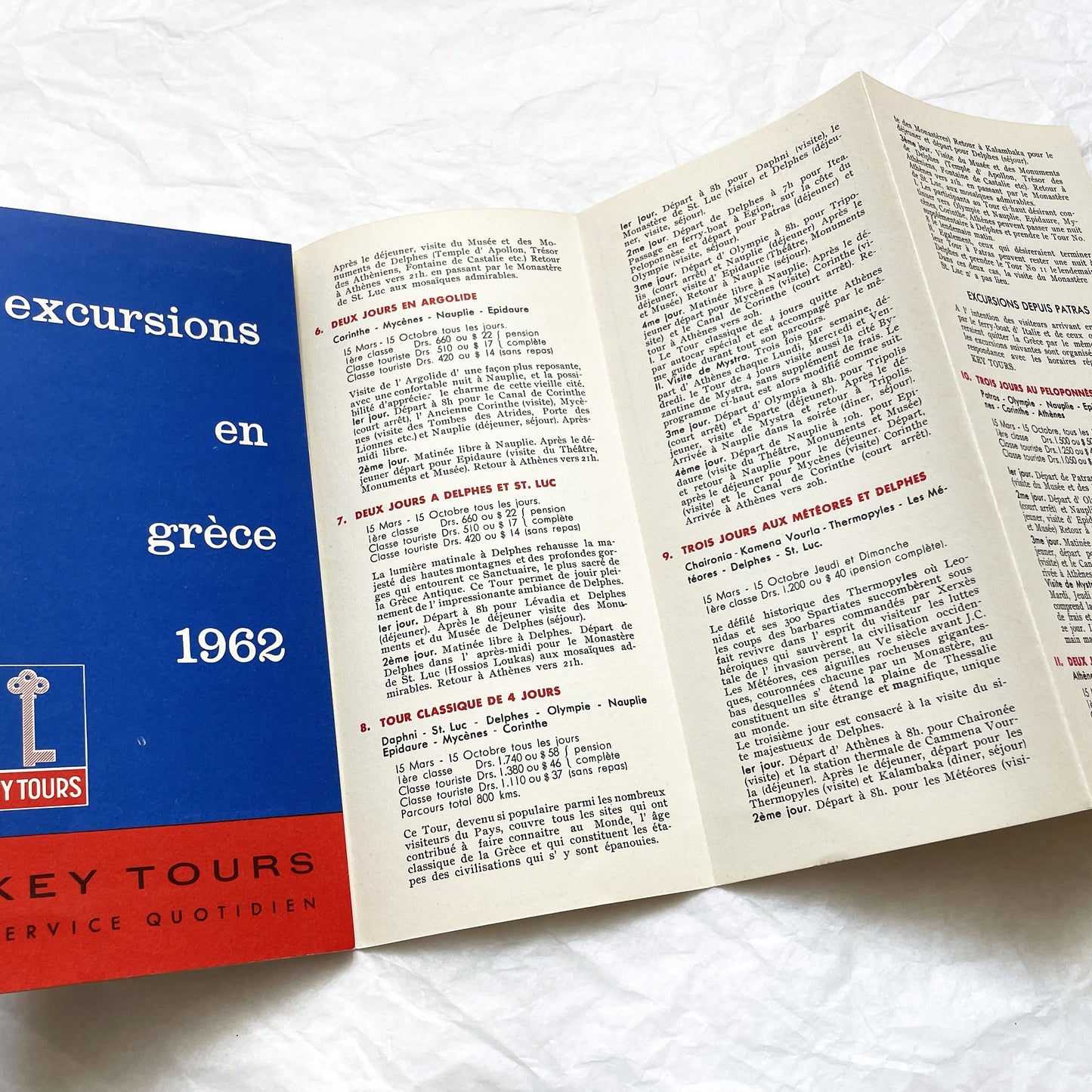 1960s - Vintage Greece Travel Brochures - Key Tours Excursions - Olympia Cyclades Mykonos Delos - Mid Century Modern Greek Tourism Ephemera