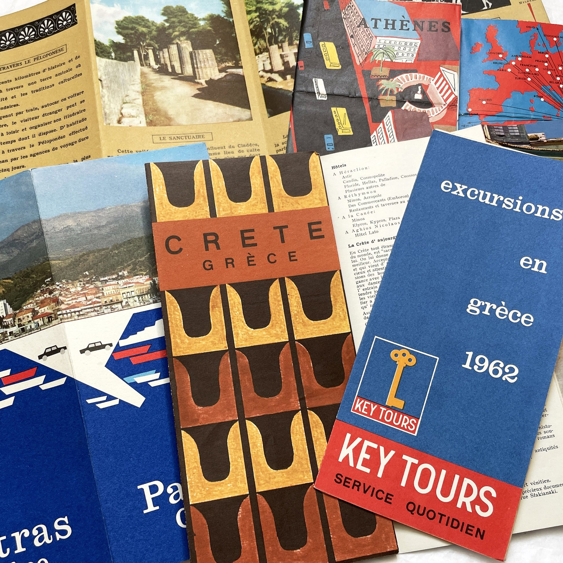 1960s - Greece Travel Brochures - Vintage Ephemera - Key Tours - Athens Crete Peloponnese Patras - Historical Tourist Souvenirs