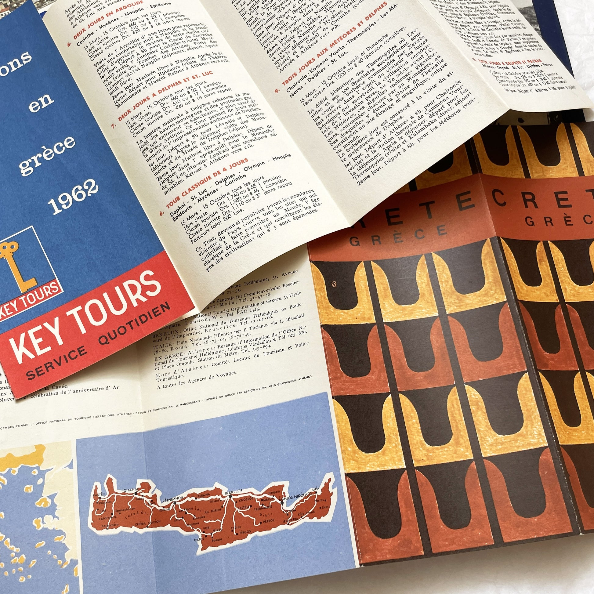1960s - Greece Travel Brochures - Vintage Ephemera - Key Tours - Athens Crete Peloponnese Patras - Historical Tourist Souvenirs