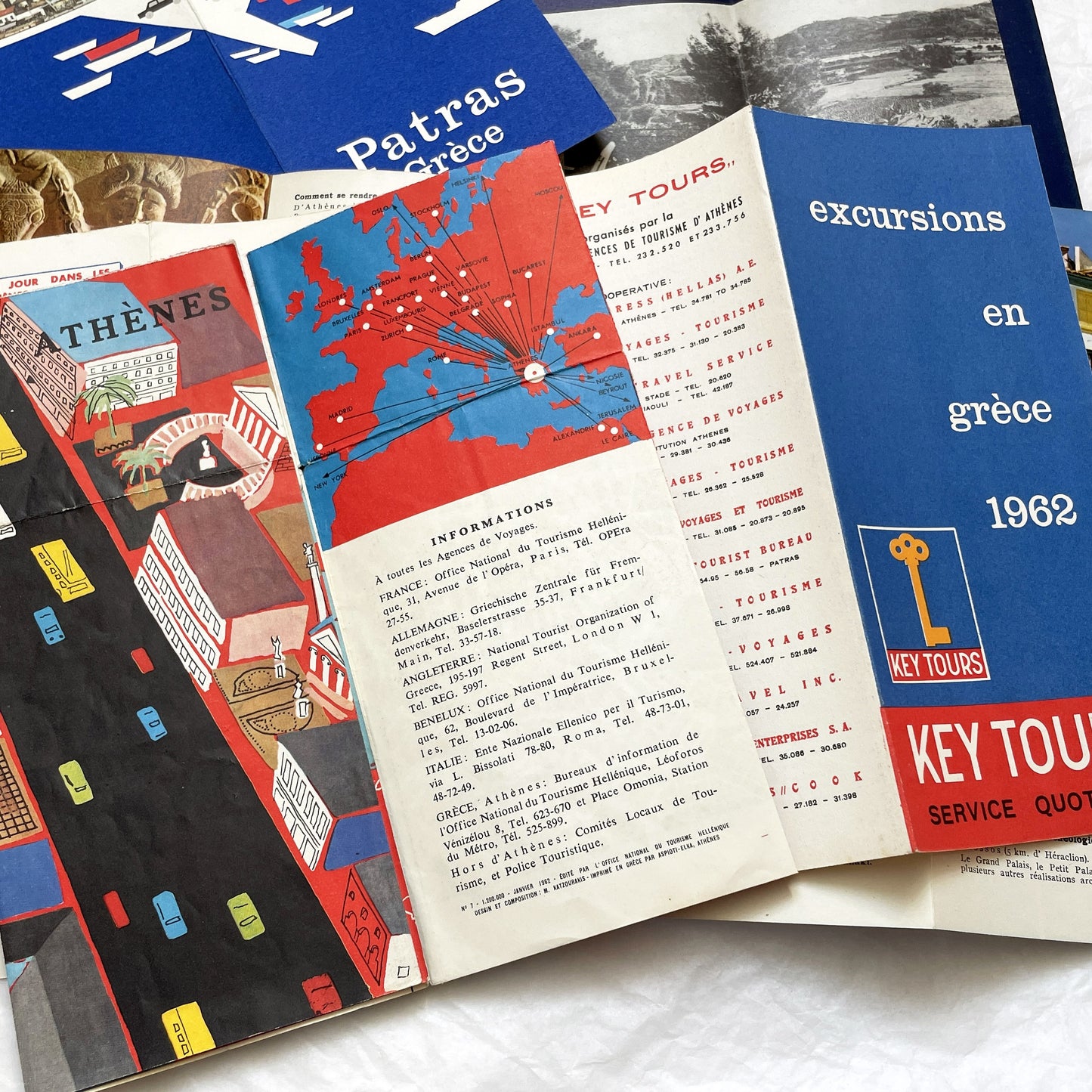 1960s - Greece Travel Brochures - Vintage Ephemera - Key Tours - Athens Crete Peloponnese Patras - Historical Tourist Souvenirs