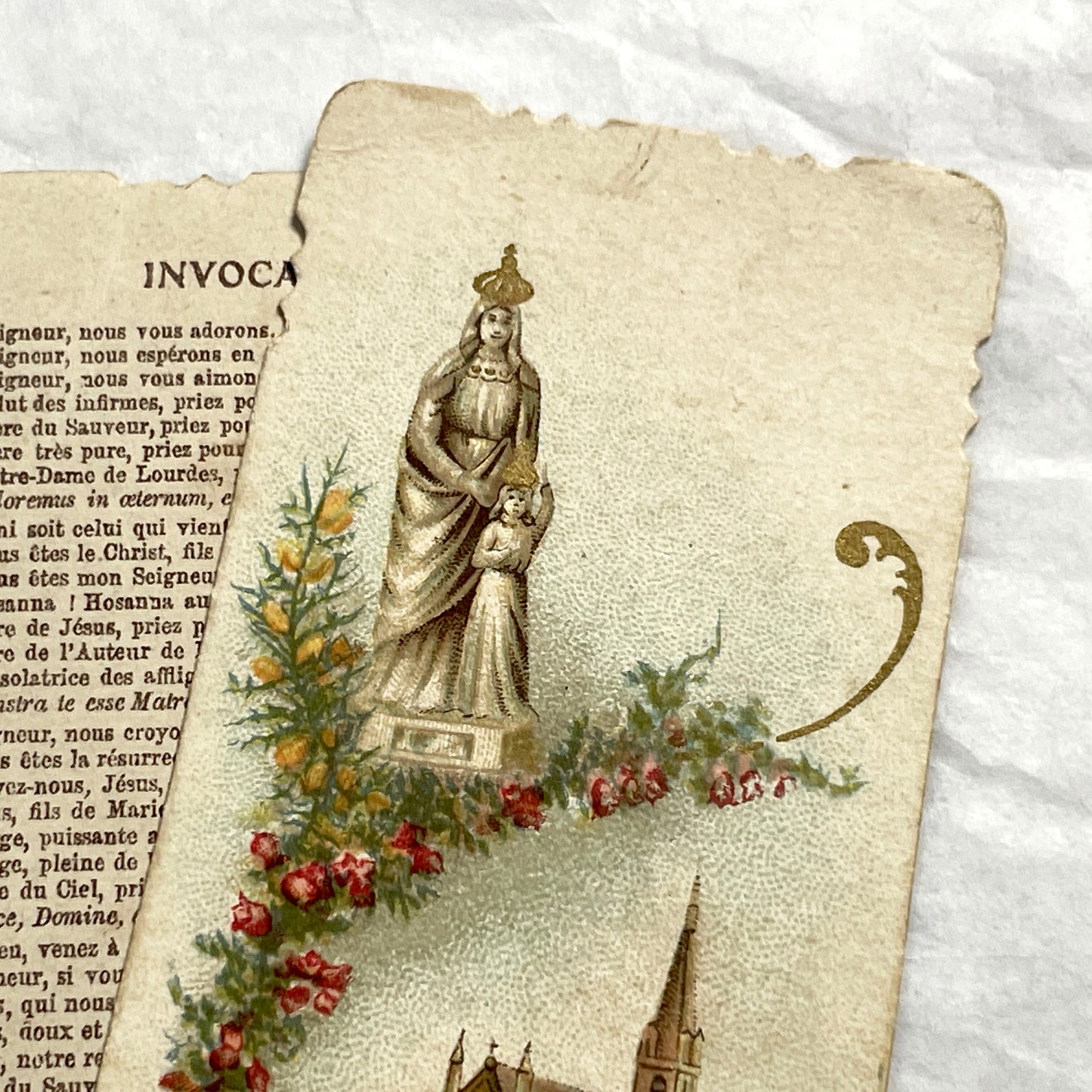 1900s - 3 Vintage French Catholic Prayer Cards - Holy Pictures with Saints and Virgin Mary - Devotional Religious Ephemera - Sacred Art