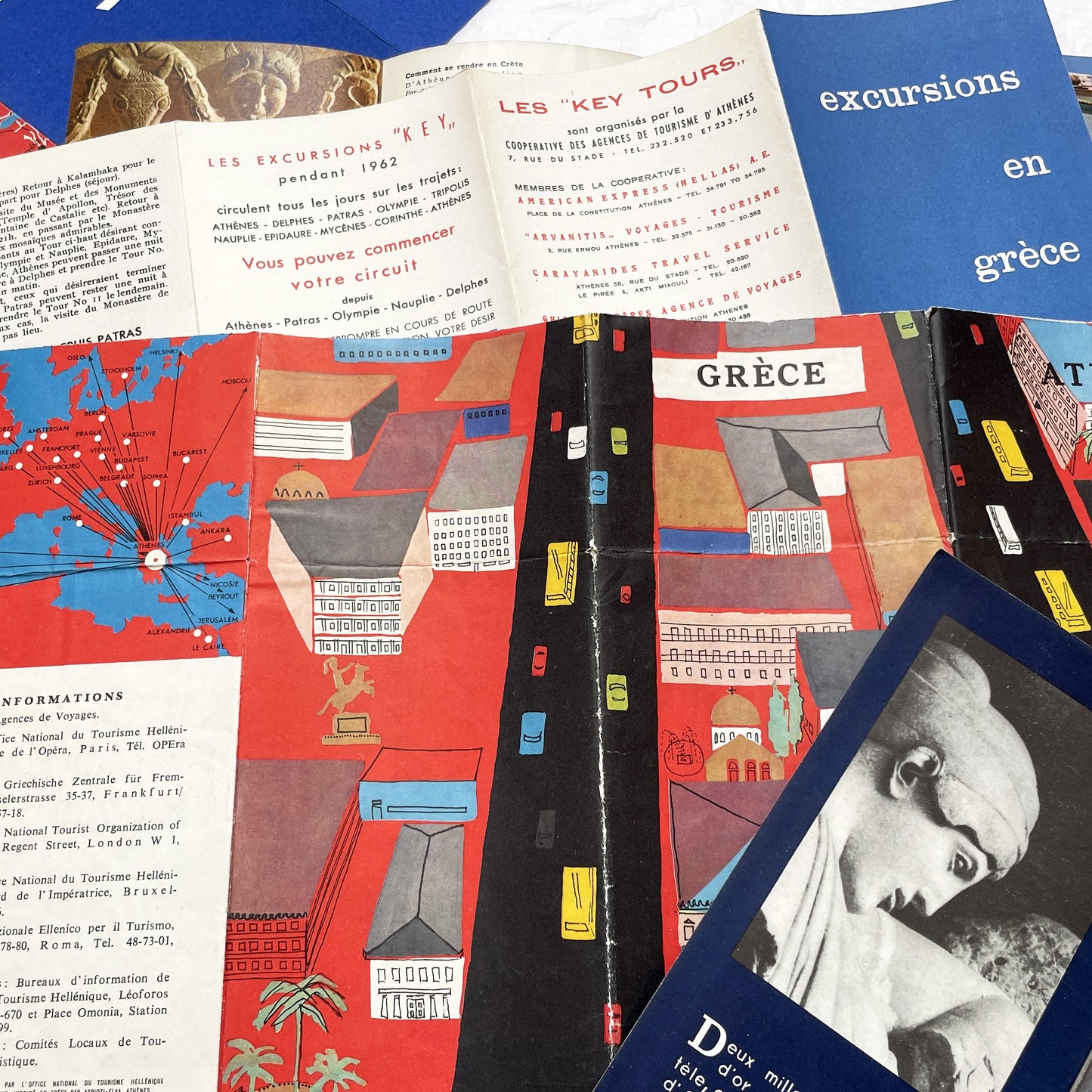 1960s - Greece Travel Brochures - Vintage Ephemera - Key Tours - Athens Crete Peloponnese Patras - Historical Tourist Souvenirs
