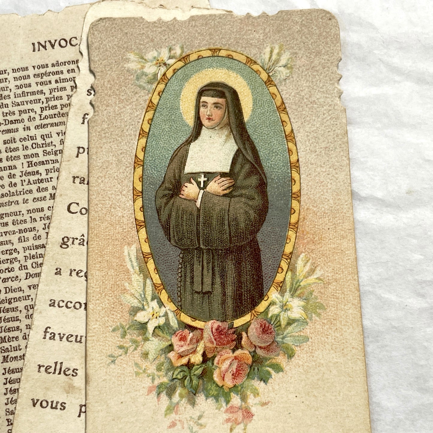 1900s - 3 Vintage French Catholic Prayer Cards - Holy Pictures with Saints and Virgin Mary - Devotional Religious Ephemera - Sacred Art