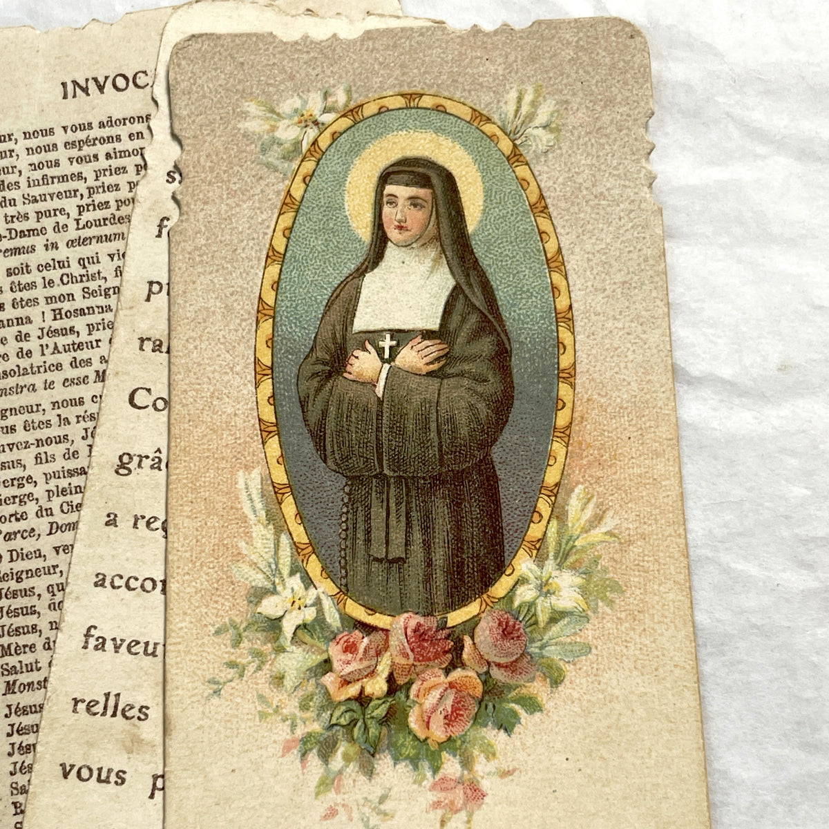 1900s - 3 Vintage French Catholic Prayer Cards - Holy Pictures with Saints and Virgin Mary - Devotional Religious Ephemera - Sacred Art