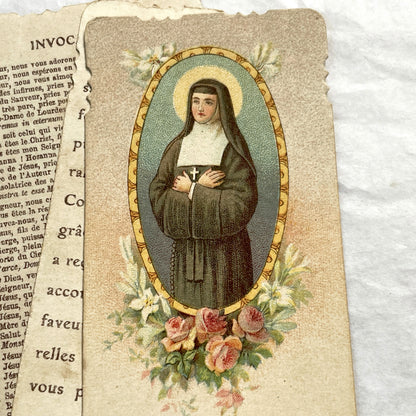 1900s - 3 Vintage French Catholic Prayer Cards - Holy Pictures with Saints and Virgin Mary - Devotional Religious Ephemera - Sacred Art