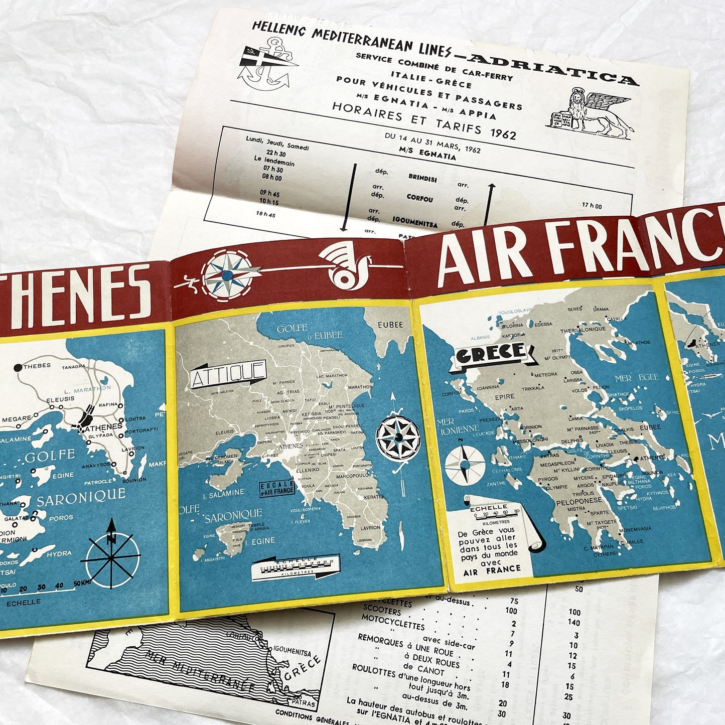 1960s - Vintage Greece Travel Brochures - Air France - Hellenic Mediterranean Lines - Athens Map - Mid Century Tourism Ephemera
