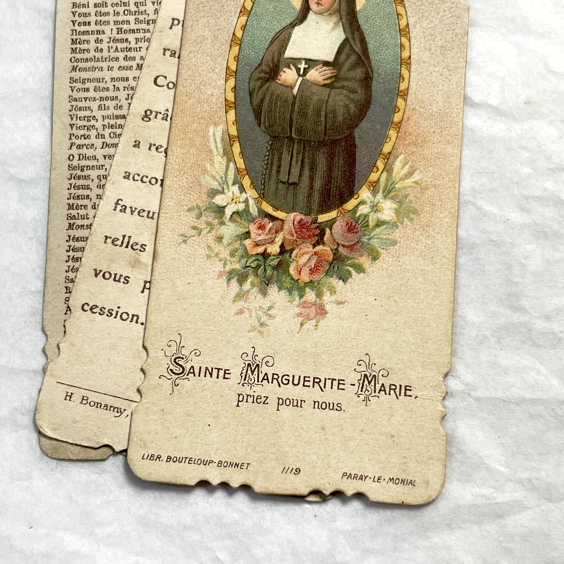 1900s - 3 Vintage French Catholic Prayer Cards - Holy Pictures with Saints and Virgin Mary - Devotional Religious Ephemera - Sacred Art