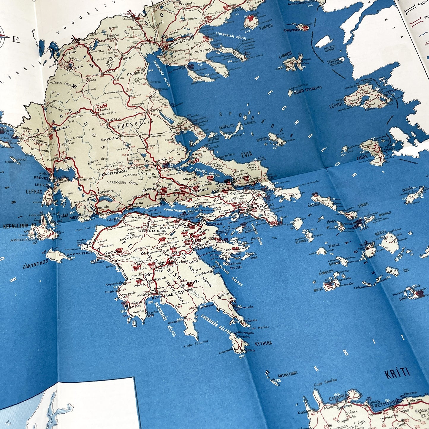 1960s - Vintage Greece Travel Brochures - Air France - Hellenic Mediterranean Lines - Athens Map - Mid Century Tourism Ephemera