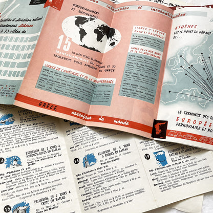 1960s - Vintage Greece Travel Brochures - Air France - Hellenic Mediterranean Lines - Athens Map - Mid Century Tourism Ephemera