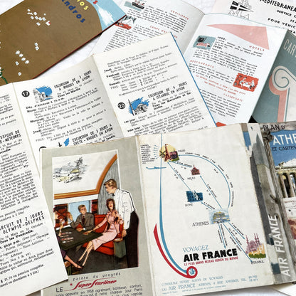 1960s - Vintage Greece Travel Brochures - Air France - Hellenic Mediterranean Lines - Athens Map - Mid Century Tourism Ephemera