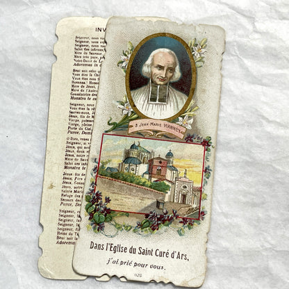 1900s - 3 Vintage French Religious Holy Cards - Saint Jean Marie Vianney Lourdes Shrine Prayer Images - Catholic Devotional Ephemera Set