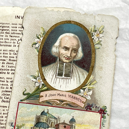 1900s - 3 Vintage French Religious Holy Cards - Saint Jean Marie Vianney Lourdes Shrine Prayer Images - Catholic Devotional Ephemera Set
