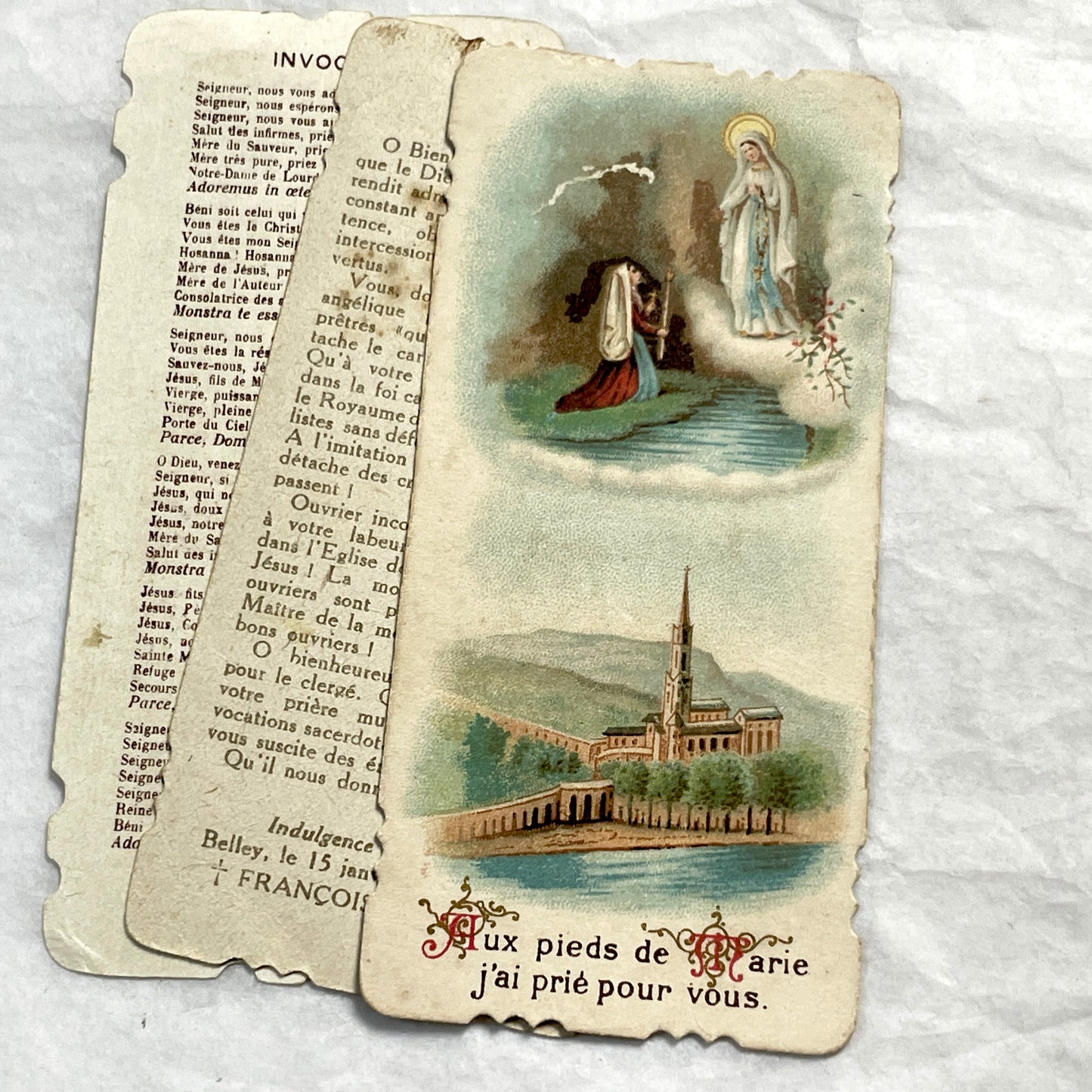 1900s - 3 Vintage French Religious Holy Cards - Saint Jean Marie Vianney Lourdes Shrine Prayer Images - Catholic Devotional Ephemera Set