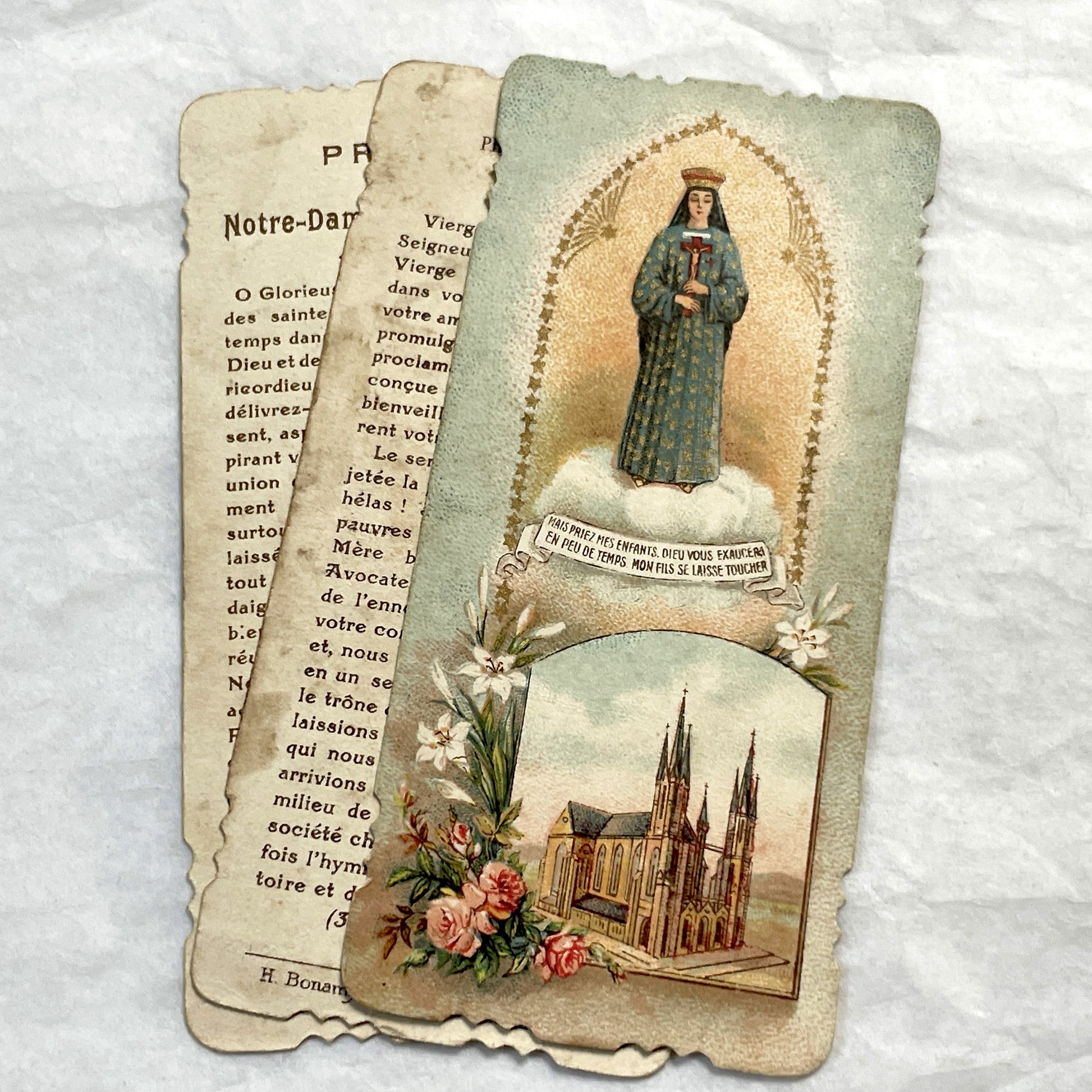 1910s - 3 Vintage French Religious Holy Cards - Our Lady of Verdelais, Montligeon, Liesse - Pope Pius X Prayer - Catholic Ephemera