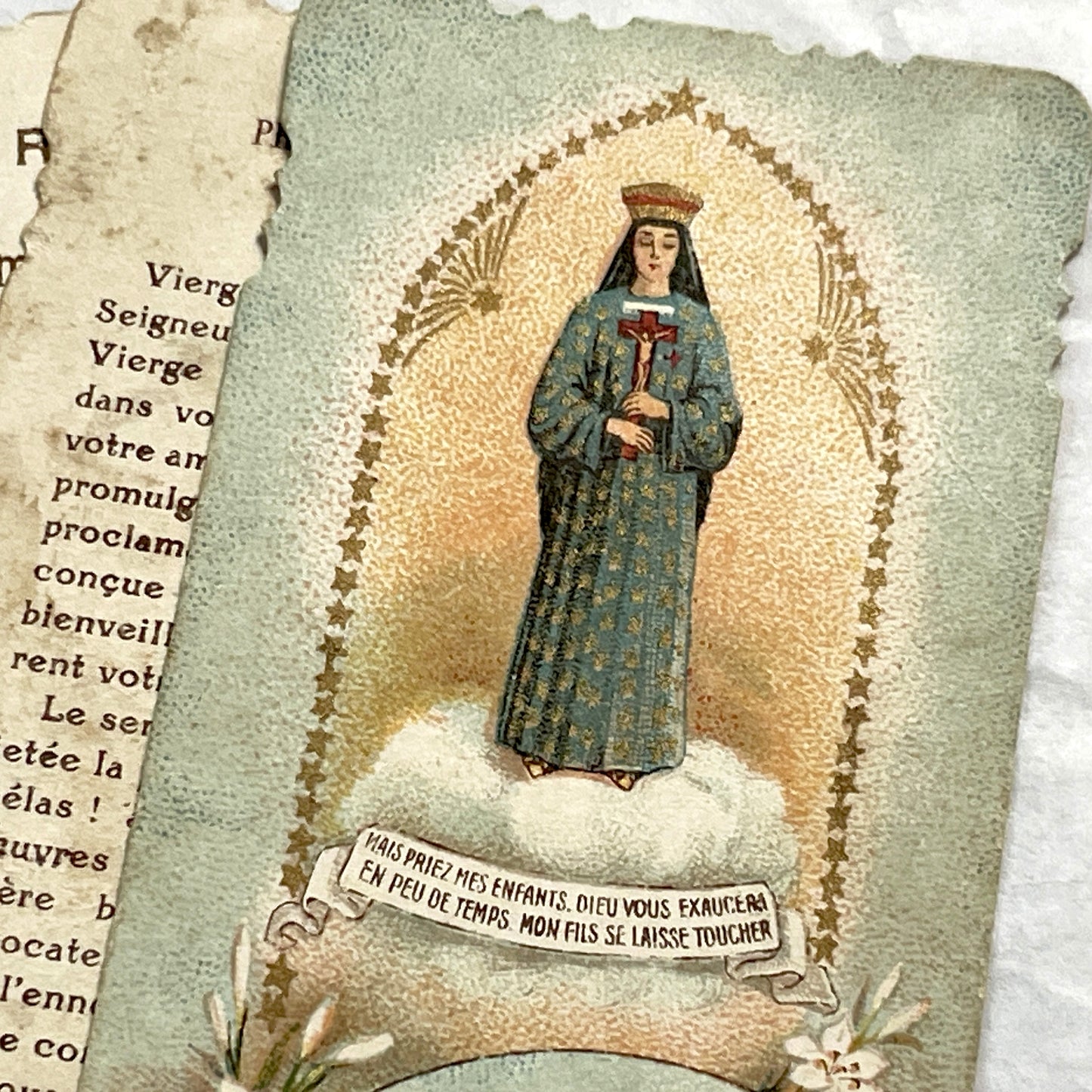 1910s - 3 Vintage French Religious Holy Cards - Our Lady of Verdelais, Montligeon, Liesse - Pope Pius X Prayer - Catholic Ephemera