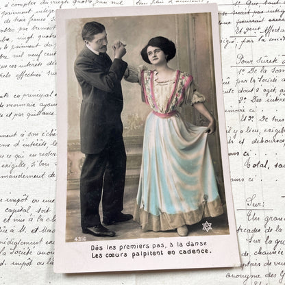 1900s - Vintage French Postcard - Elegant Dancing Couple - Belle Epoque Romantic Scene - Antique Ephemera Art - Old Photo Print