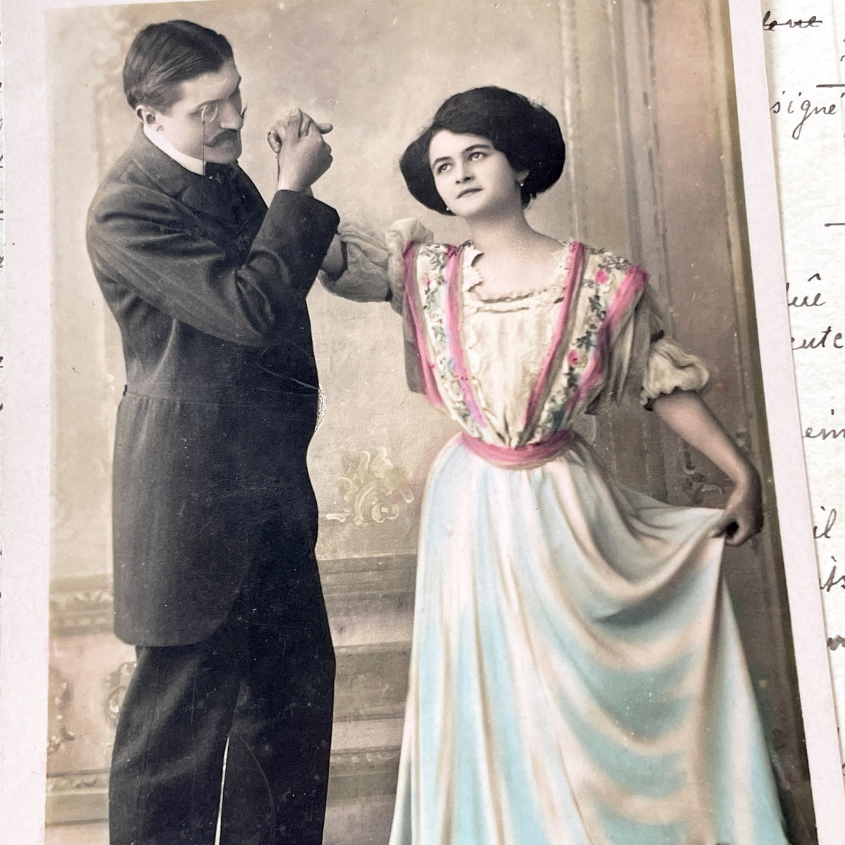 1900s - Vintage French Postcard - Elegant Dancing Couple - Belle Epoque Romantic Scene - Antique Ephemera Art - Old Photo Print