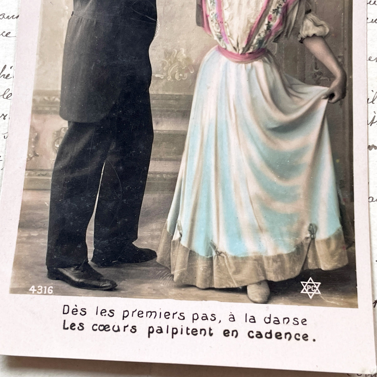 1900s - Vintage French Postcard - Elegant Dancing Couple - Belle Epoque Romantic Scene - Antique Ephemera Art - Old Photo Print