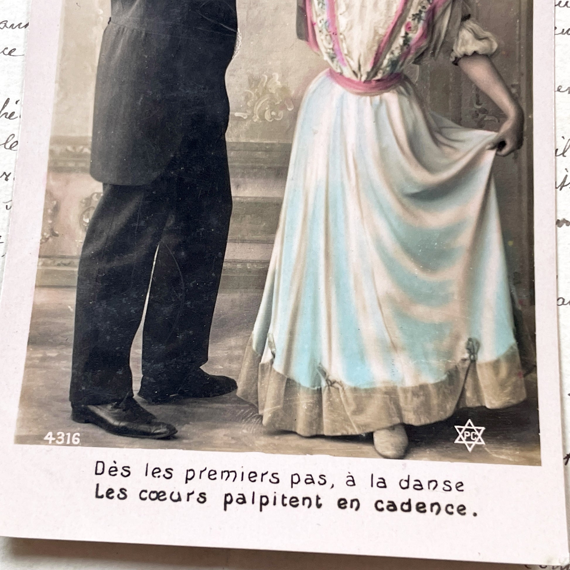 1900s - Vintage French Postcard - Elegant Dancing Couple - Belle Epoque Romantic Scene - Antique Ephemera Art - Old Photo Print