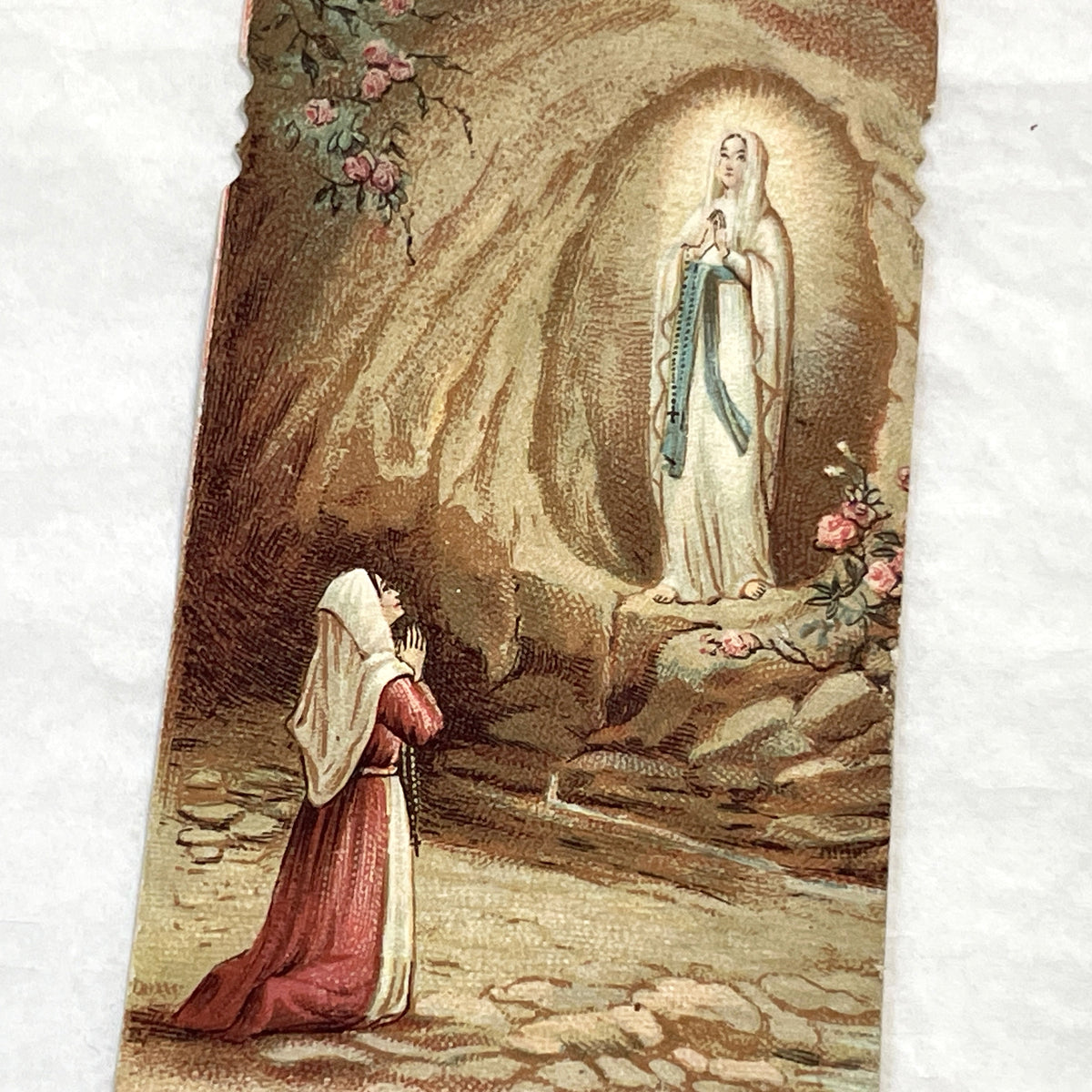 1900s - 3 Vintage French Catholic Holy Cards - Lourdes Apparitions, Prayer - Virgin Mary Devotion - Collectible Ephemera for Scrapbooking.