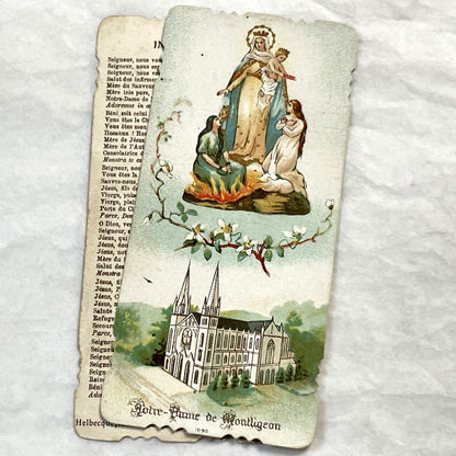 1900s - 3 Vintage French Catholic Holy Cards - Lourdes Apparitions, Prayer - Virgin Mary Devotion - Collectible Ephemera for Scrapbooking.
