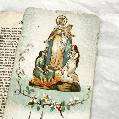 1900s - 3 Vintage French Catholic Holy Cards - Lourdes Apparitions, Prayer - Virgin Mary Devotion - Collectible Ephemera for Scrapbooking.