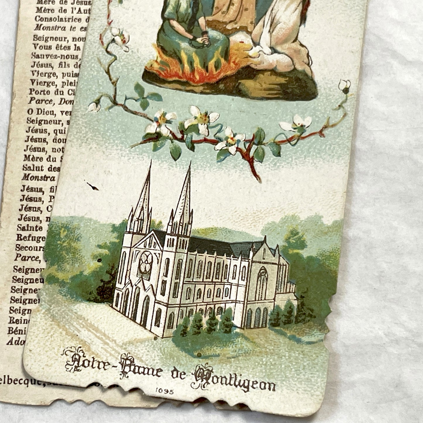 1900s - 3 Vintage French Catholic Holy Cards - Lourdes Apparitions, Prayer - Virgin Mary Devotion - Collectible Ephemera for Scrapbooking.