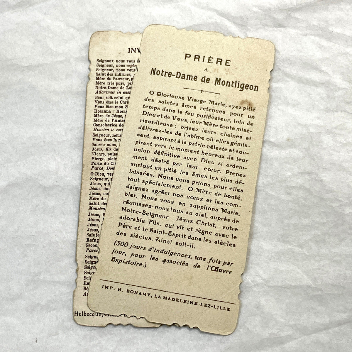 1900s - 3 Vintage French Catholic Holy Cards - Lourdes Apparitions, Prayer - Virgin Mary Devotion - Collectible Ephemera for Scrapbooking.