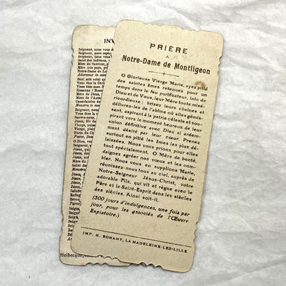 1900s - 3 Vintage French Catholic Holy Cards - Lourdes Apparitions, Prayer - Virgin Mary Devotion - Collectible Ephemera for Scrapbooking.