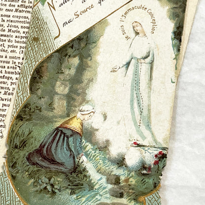 1900s - 3 Vintage French Catholic Holy Cards - Lourdes Apparitions, Prayer - Virgin Mary Devotion - Collectible Ephemera for Scrapbooking.