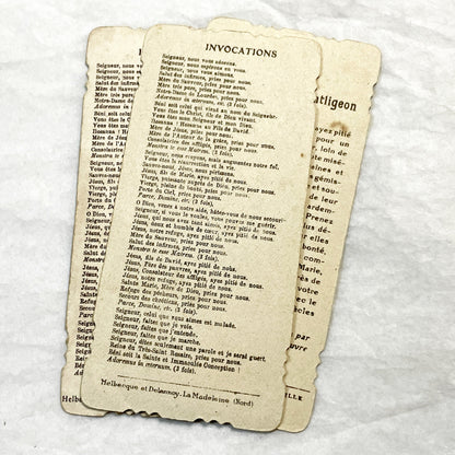 1900s - 3 Vintage French Catholic Holy Cards - Lourdes Apparitions, Prayer - Virgin Mary Devotion - Collectible Ephemera for Scrapbooking.