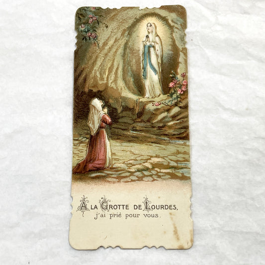 1900s - 3 Vintage French Religious Holy Cards Lourdes Apparitions - Our Lady of Oak Devotional Prayer Chromos - Antique Ephemera Set