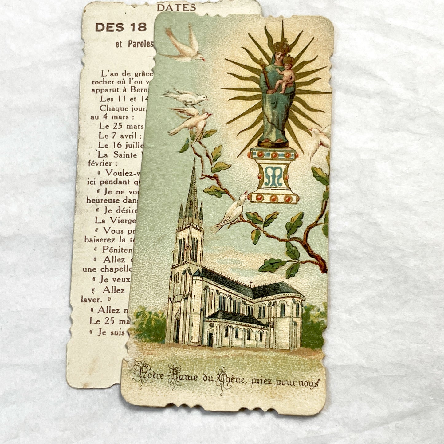 1900s - 3 Vintage French Religious Holy Cards Lourdes Apparitions - Our Lady of Oak Devotional Prayer Chromos - Antique Ephemera Set