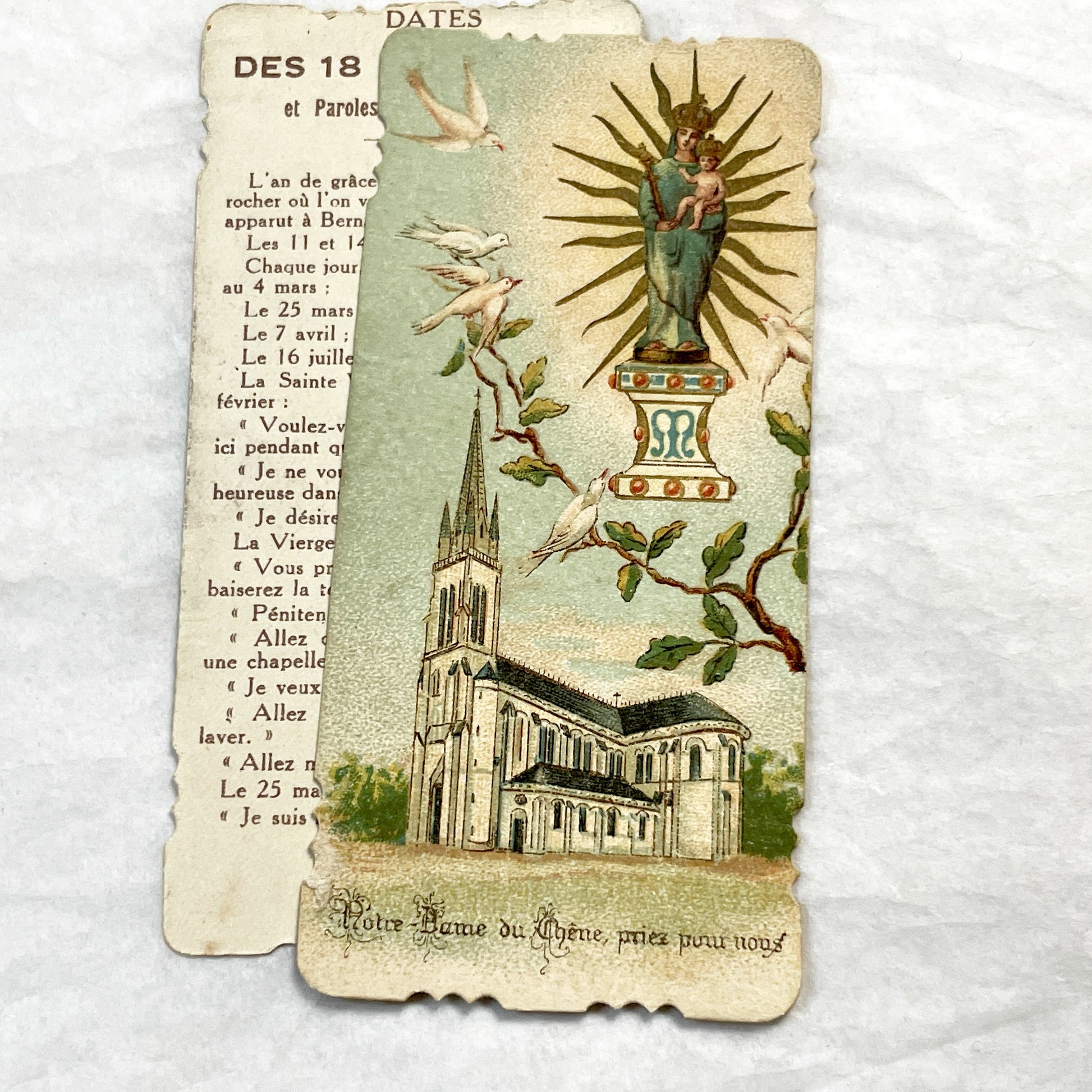 1900s - 3 Vintage French Religious Holy Cards Lourdes Apparitions - Our Lady of Oak Devotional Prayer Chromos - Antique Ephemera Set