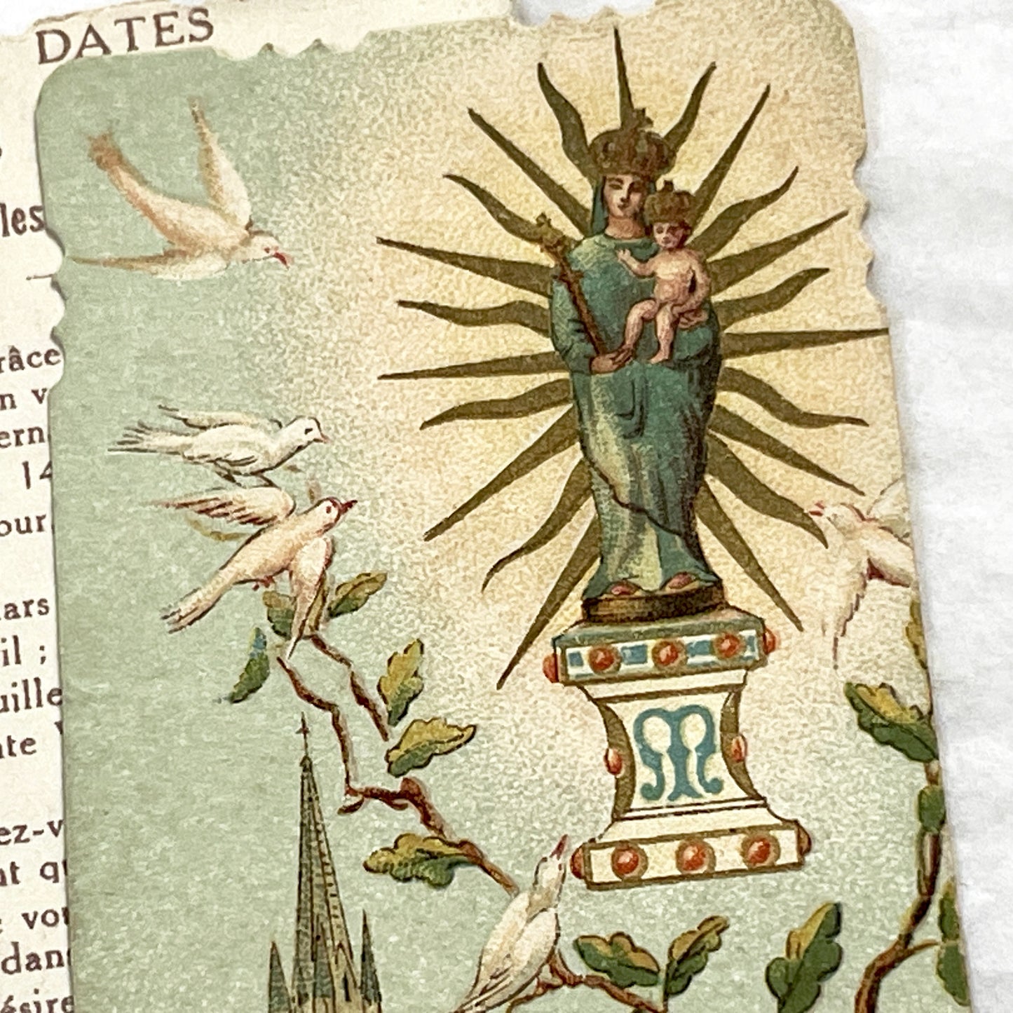 1900s - 3 Vintage French Religious Holy Cards Lourdes Apparitions - Our Lady of Oak Devotional Prayer Chromos - Antique Ephemera Set