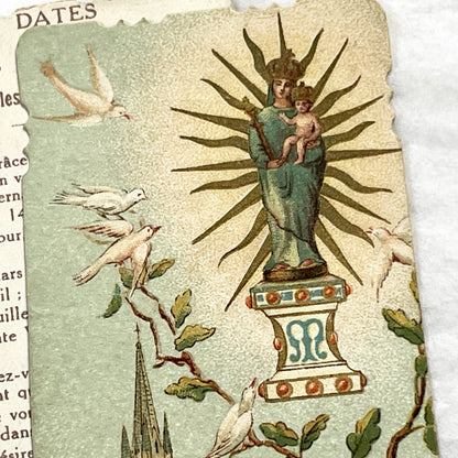 1900s - 3 Vintage French Religious Holy Cards Lourdes Apparitions - Our Lady of Oak Devotional Prayer Chromos - Antique Ephemera Set