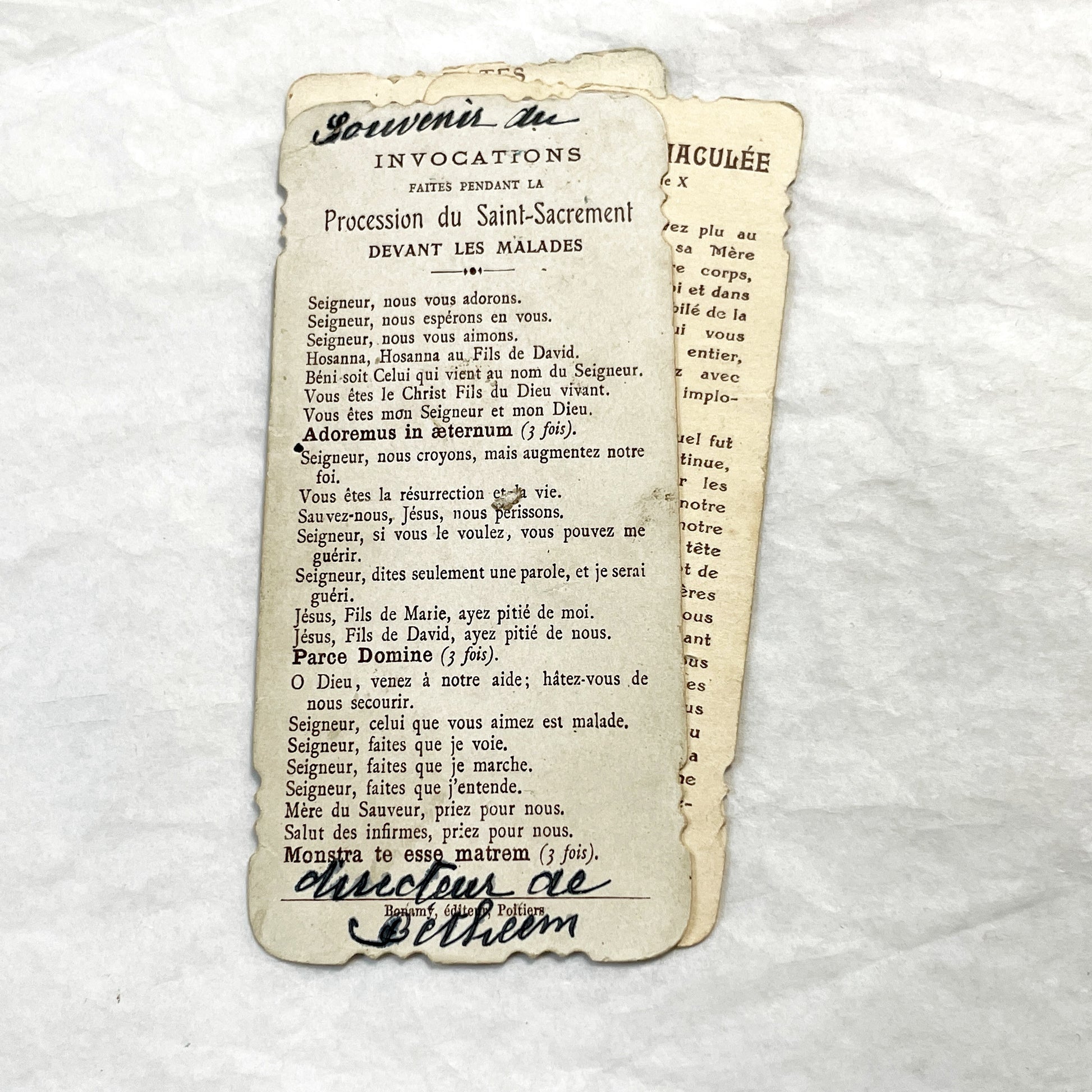 1900s - 3 Vintage French Religious Holy Cards Lourdes Apparitions - Our Lady of Oak Devotional Prayer Chromos - Antique Ephemera Set