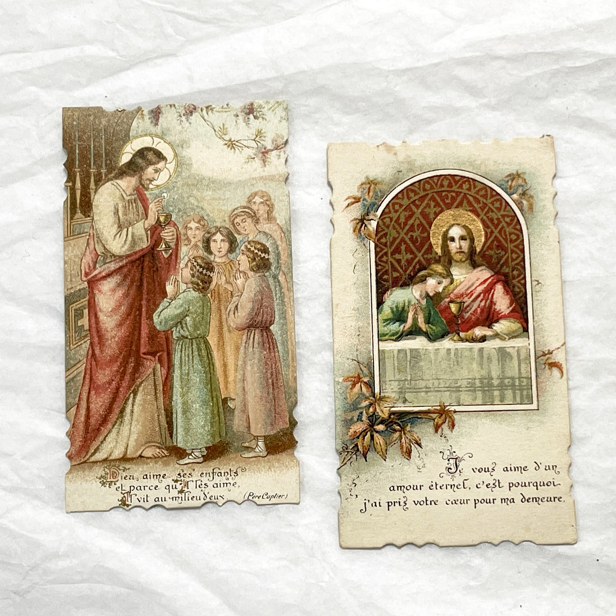 1900s - Antique French Religious Communion Cards - Vintage Sacred Art Ephemera - First Communion Souvenir - Christian Collectibles