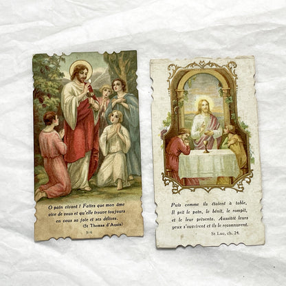1910s - Vintage French Religious Holy Cards - Reverent Depictions of Jesus - Eucharist and Emmaus Story - Devotional Prayer Ephemera