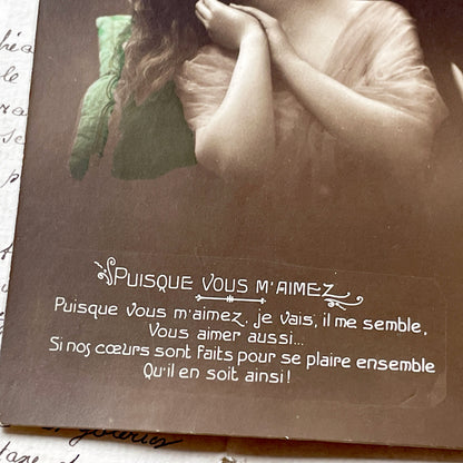 1900s - Vintage Romantic Sepia Postcard - Couple Kissing Tenderly - French Art Nouveau Sentiment - Love & Affection Theme - Collectible Era