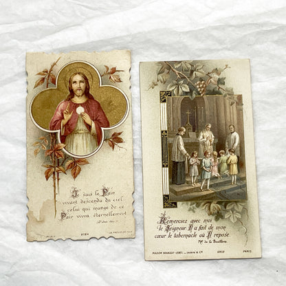 1910s - 2 Vintage French Religious Communion Cards - First Communion Souvenir Booklet - Children Receiving Eucharist - Catholic Ephemera