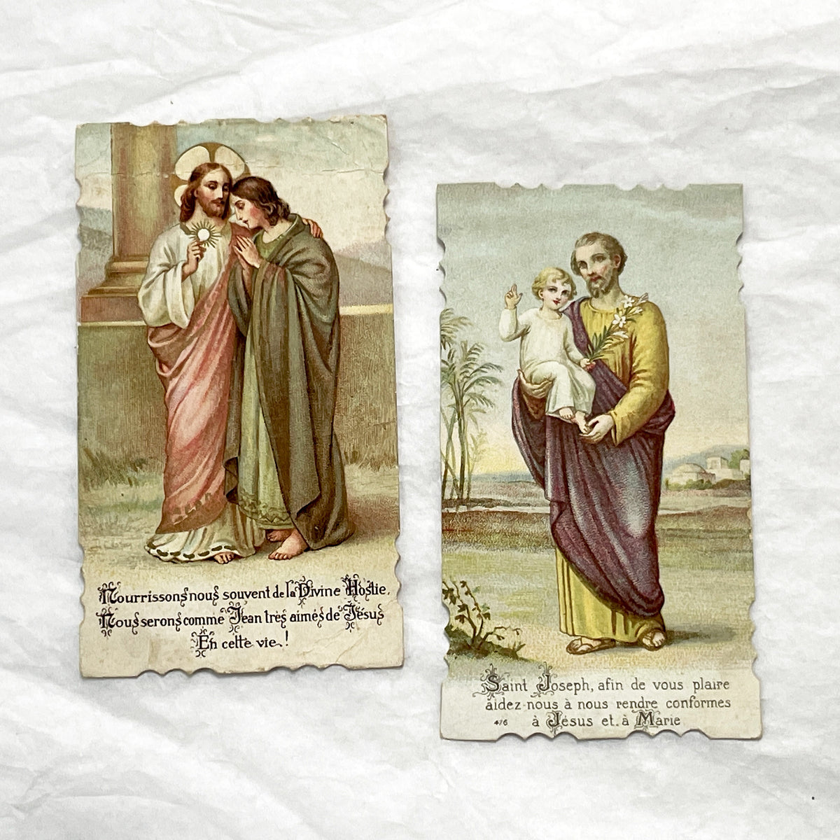 1900s - 2 Vintage French Religious Holy Cards - Jesus Devotional Ephemera - Catholic Prayer Art Collectibles - Antique Faith Keepsake