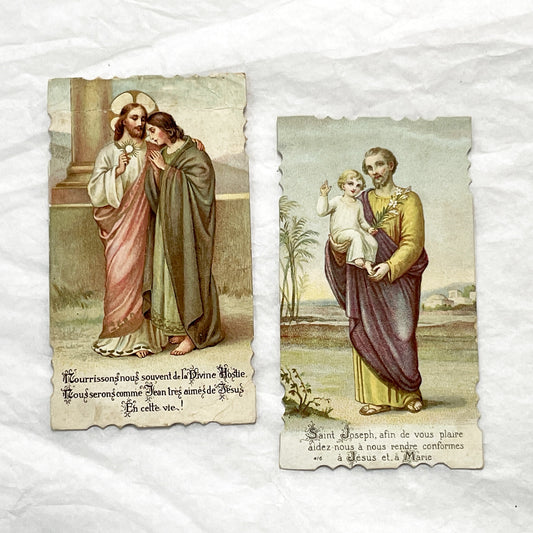 1900s - 2 Vintage French Religious Holy Cards - Jesus Devotional Ephemera - Catholic Prayer Art Collectibles - Antique Faith Keepsake
