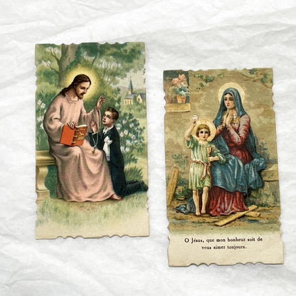 1900s - 2 Vintage Religious First Communion Cards - Catholic Ephemera - Jesus Christ and Virgin Mary with Child - Spiritual Keepsakes