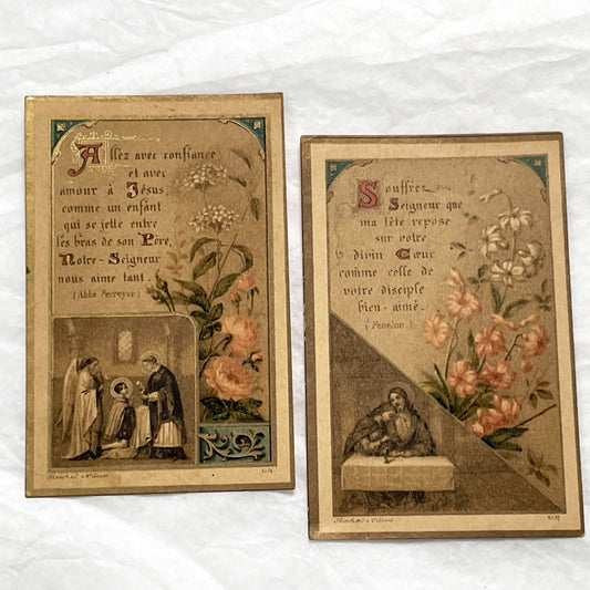 1900s - 2 Vintage French Religious Prayer Cards - Ornate Catholic Devotional Ephemera - Blanchard à Orléans Artwork Collectible