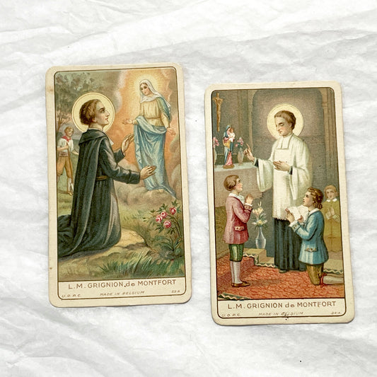 1910s - 2 Antique Catholic Holy Cards - Saint Louis de Montfort Devotional Art - Religious Ephemera for Collectors and Crafters