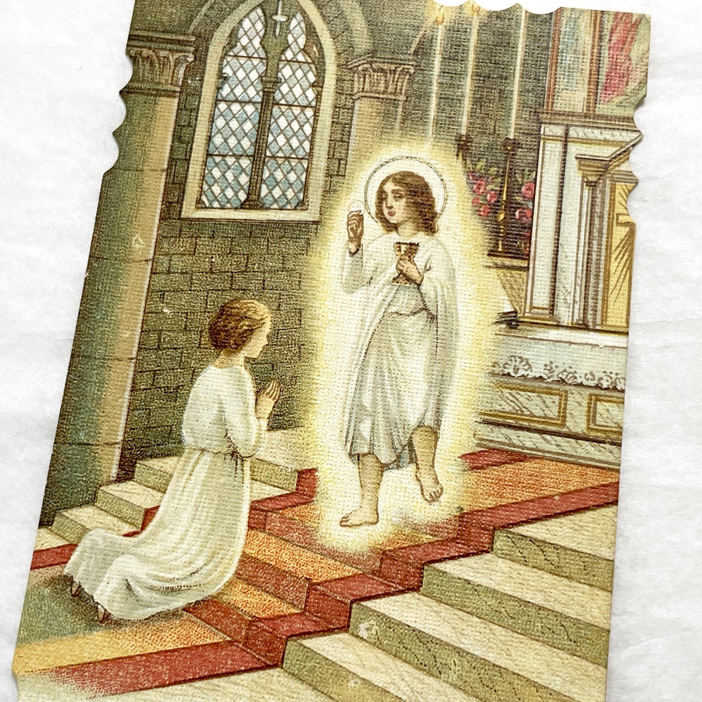 1910s - 2 Vintage French Religious Prayer Cards - Set of Two Devotional Holy Communion Chromolithographs - Early 20th Century Sacred Art