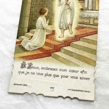 1910s - 2 Vintage French Religious Prayer Cards - Set of Two Devotional Holy Communion Chromolithographs - Early 20th Century Sacred Art